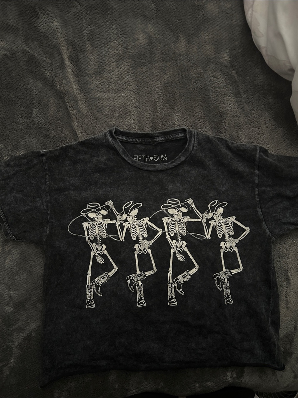 Fifth Sun Black Mineral-Wash Skeleton Line Art Tee